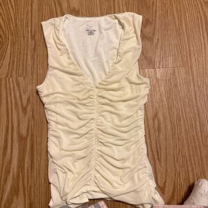 LOFT Cream Ruched Tank Top